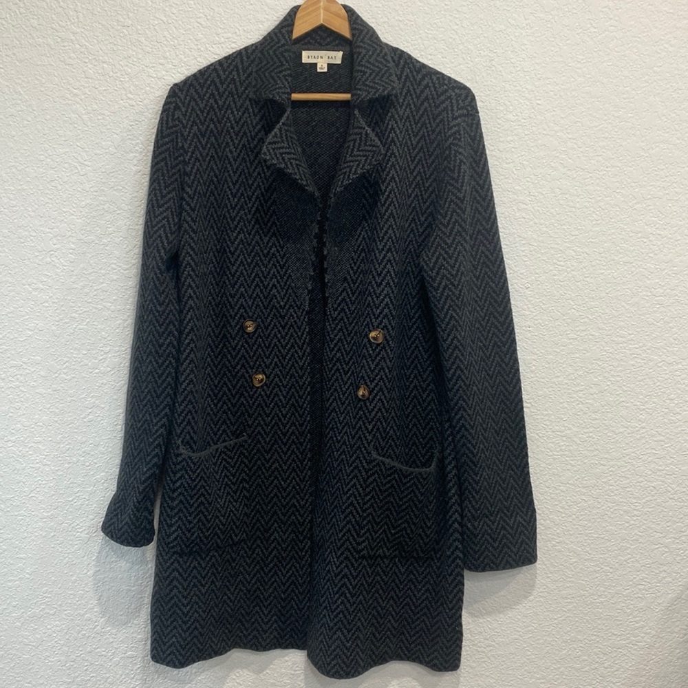Byron Bay Women's Chevron Knit Open Front Long Sleeve Cardigan Sweater Size S
